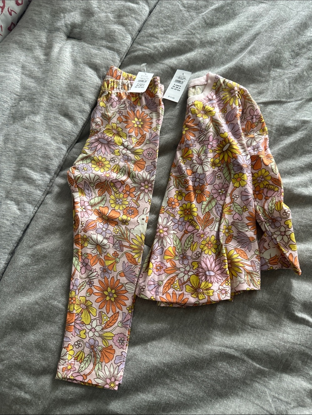 Kids Floral Print Leggings - Pink/Orange